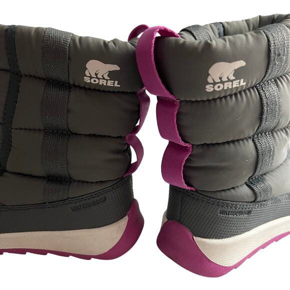 Sorel Kids Whitney II Puffy Mid Boots, Size 11,  Grey/Pink Water Proof - Picture 8 of 11